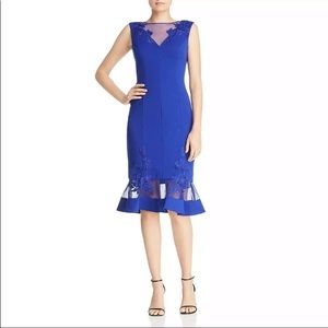 Aidan Mattox Blue Scuba-Crepe Illusion Dress